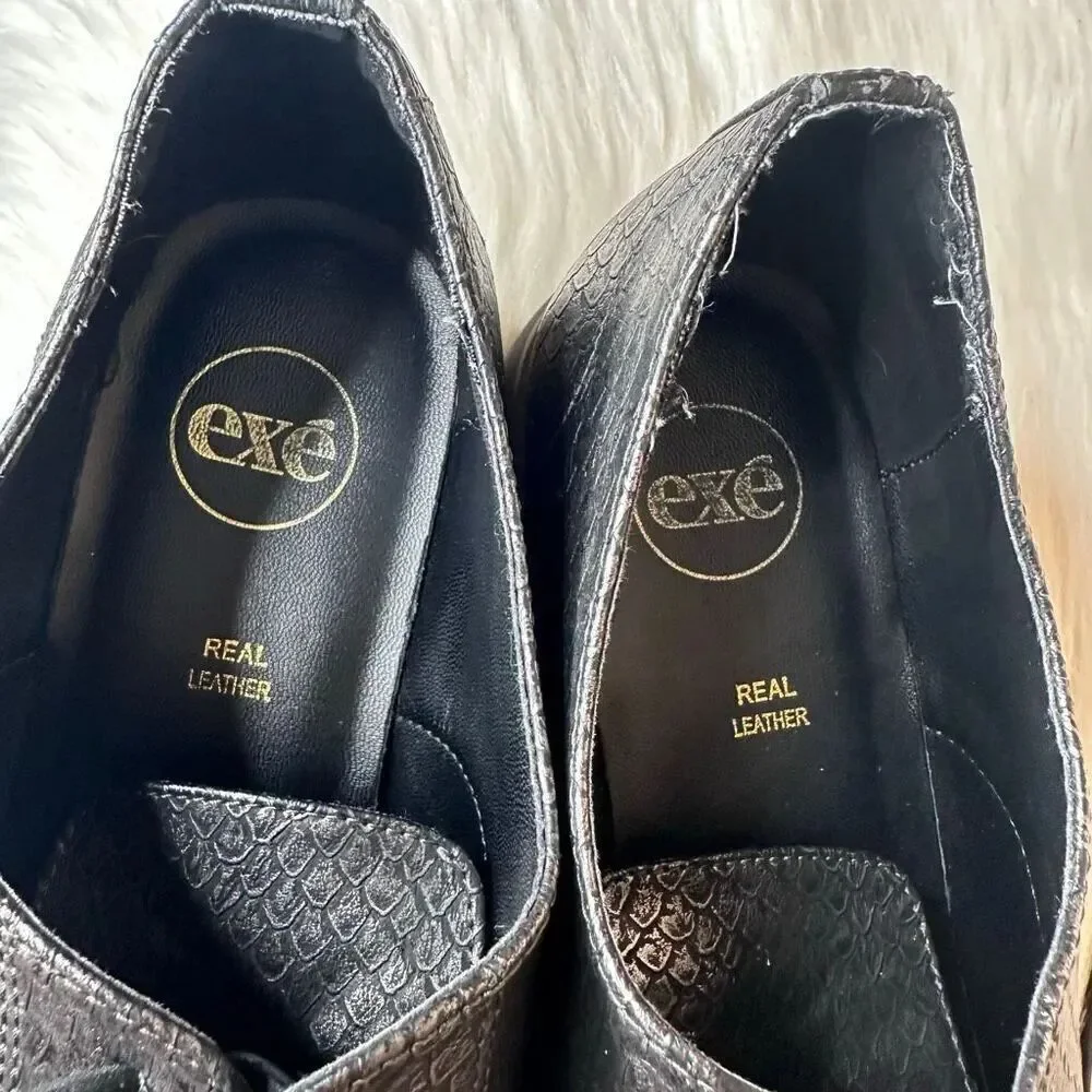 Exé Platform Loafers Metallic Black Scale Print Size 41